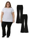 Kit 2 Calça Legging Flare Bailarina Feminina Plus Size Preta Cor:PretoTamanho:G3