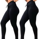 Kit 2 Calça Legging Preta Empina Bumbum Com Cordinha Leg Cintura Alta Kit 2 Calça Legging Preta Empina Bumbum Com Cordinha Leg Cintura Alta