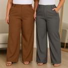 Kit 2 Calça Pantalona Feminina Alfaiataria Plus Size Social Premium Luxo Tecido Segura Barriga