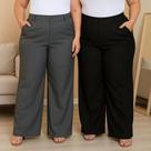 Kit 2 Calça Pantalona Feminina Alfaiataria Plus Size Social Premium Luxo Tecido Segura Barriga Kit 2 Calça Pantalona Feminina Alfaiataria Plus Size Social Premium Luxo Tecido Segura Barriga