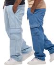 Kit 2 Calças Cargos Masculina Jeans Larga Bolso Lateral Streetwear