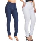 Kit 2 Calças Feminina HNO Jeans Skinny Blue Jeans White Azul Marinho e Branca