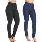 Kit 2 Calças Feminina HNO Jeans Skinny Classic Preta e Azul Marinho