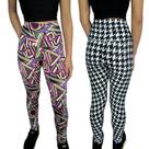 Kit 2 Calças Femininas Legging Justas Cós Cintura Alta Estampas Sortidas Suplex PP ao Plus Size