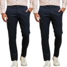 Kit 2 Calças FMF de Sarja Chino Com Bolso Traseiro Embutido Alfaiataria Skinny Marinho