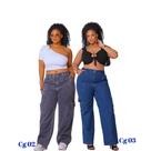 Kit 2 Calças Jeans Cargo Feminina Cintura Alta Plus Size
