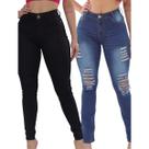 Kit 2 Calças Jeans Femininas Skinny e Destroyed Tendência Blogueira