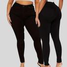 KIT 2 Calças Jeans Preta Feminina Plus Size Skinny com Lycra