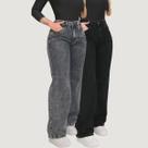 Kit 2 Calças Jeans Wide Leg Feminina Grafite Cintura Alta