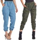 Kit 2 Calças Jogger HNO Jeans Bolso Lateral Camuflada e Azul Claro