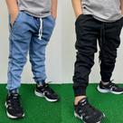 Kit 2 Calças Jogger Jeans Sarja Menino Punho Elastico