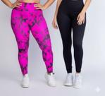 Kit 2 Calças Legging Marmorizada + Preta Básica Academia