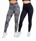 Kit 2 Calças Legging Marmorizada + Preta Básica Academia