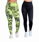 Kit 2 Calças Legging Marmorizada + Preta Básica Academia