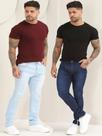 Kit 2 Calças Masculina Lisa Jeans Básica Com Lycra A- 110/140