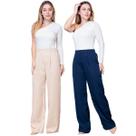 Kit 2 Calças Pantalona Feminina de Alfaiataria Lisa com Pregas
