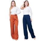 Kit 2 Calças Pantalona Feminina de Alfaiataria Lisa com Pregas