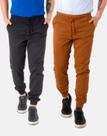 Kit 2 Calças Sarja Jogger Elástico Masculina Boen Jeans Preta e Caramelo