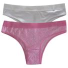 Kit 2 Calcinhas Estampa Folhas Rosa Ântico Lisa Branco GG Basic+