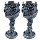 Kit 2 Cálices Dragão Medieval Azul 180ml Resina E Inox