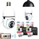 Kit 2 Câmera Segurança Giratória 360 Wifi 1080p FuLL-HD Camera Lâmpada Robozinho + 2 Cartão Memória 64gb