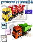 Kit 2 Caminhão Brinquedo Caçamba E Boiadeiro Articulado Com Animais Infantil Super Frotinha Divplast