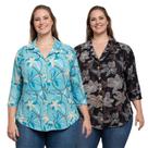 Kit 2 Camisa Senhoras Blusa Malha Fria Liganete Estampada. Kit 2 Camisa Senhoras Blusa Malha Fria Liganete Estampada.