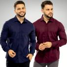 Kit 2 Camisas Masculina Linho Social Gola Colarinho Italiano Manga Longa Não Amassa Lisa Casual Linha Premium