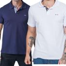 Kit 2 Camisas Polo França Industrie Básica Estilo Tomy Piquet Premium Azul Marinho e Branco M