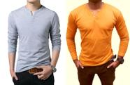 Kit 2 Camiseta Henley Masculina Slim Fit 2 Botões Algodão Canelado