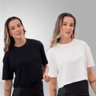 Kit 2 Camisetas Cropped Algodão Oversized Caimento Soltinho Manga Curta Feminina Básica Estampa Lisa