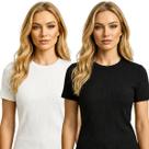 Kit 2 Camisetas Feminina Slim Fit Canelada Básicas em Ribana