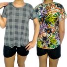Kit 2 Camisetas Femininas Soltinhas Gola Careca M. Curta Estampas Sortidas Viscolycra Pp Plus Size