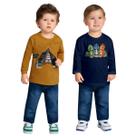 Kit 2 Camisetas Infantil Manga Longa Malha Menino Sofisticada Moderna Confortável Kyly 1ao3