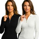 Kit 2 Camisetas Polo Feminina Canelada Manga Longa com Zíper