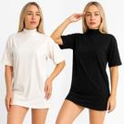 Kit 2 Camisetas T-Shirt Fashion Feminina Oversized (PRETO, OFF WHITE)