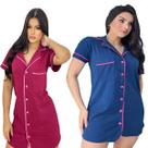 Kit 2 Camisola Feminina Maternidade Amamentação Pós Cirúrgico Com Botão Aberta na Frente