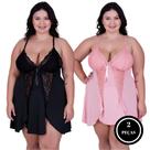 Kit 2 Camisola Plus Size Detahe de Renda Bia ROSÊ E PRETO