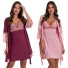 KIT 2 Camisolas de Amamentação Lingerie Maternidade com Robe Vinho com Rose + Rose Estilo Sedutor - V128