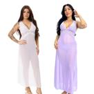 Kit 2 Camisolas Tule Transparente Longa com Renda Sensual e Elegante Costas Cruzadas Feminina