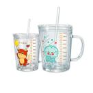 Kit 2 Caneca 350ml Medidora Infantil Vidro Copo Alça Bebidas Multiuso Vitamina Tampa Canudo Cozinha