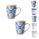 Kit 2 caneca porcelana branca tampa filtro xicara infusor para cha cor:azul braga