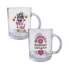 Kit 2 Caneca Vidro Te Amo Amor Dia Das Mães Namorados 330ml