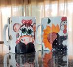 Kit 2 canecas 300ml - Porcelana decorada - Bichos