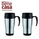 Kit 2 Canecas Térmica com Tampa e Alça Viagem Aço Inox 400ml Kit 2 Canecas Térmica com Tampa e Alça Viagem Aço Inox 400ml