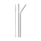 Kit 2 Canudos Reutilizável Aço Inox Reto E Curvo + 1 Escova