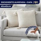 Kit 2 Capa Almofada Crochê Renda C/ Enchimento Maciez Superior Conforto Elegância 45x45cm Fibra Siliconada Premium