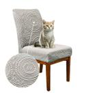 Kit 2 Capa De Cadeira Jantar Anti Arranhão de Gato Mandala Cinza Claro