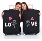 Kit 2 Capa Mala Viagem Love Casal Proteção Elástica Lavável Resistente Preto Bagagem Premium