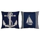 Kit 2 Capas Almofada Barco Timão Âncora Náutico Linho 45x45